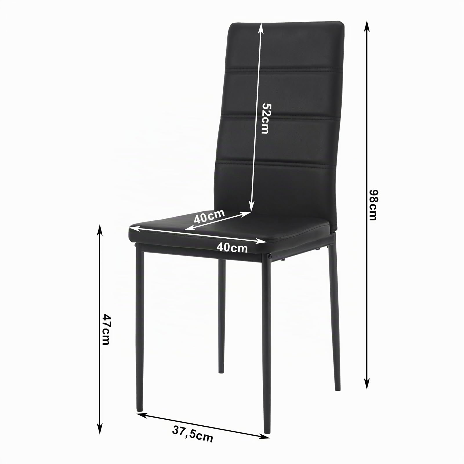 WOLTU Juego de 4 Sillas de Comedo,Piel Sintética,Negro | Respaldo Alto, Tapizadas, con Patas de Metal, para Comedor, Salón, Dormitorio