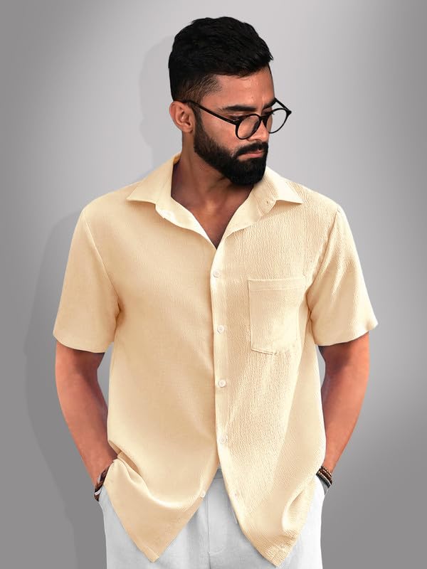 Image of Tee Projekt Solid Shirt for Men's ||Pop corn Shirt|| Solid Shirt for Men's|| Casual Shirt for Men||Half Sleeve Spread Collar Shirt for Men|| Pack of-2