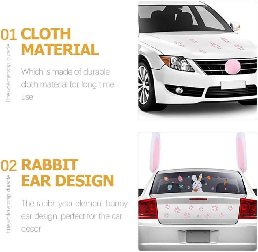 2 Sets Easter Car Rabbit Bunny Ears Decorations Easter Car Decoration Bunny Vehicle Costume Plush Ears Nose Rabbit Auto Accessories for
