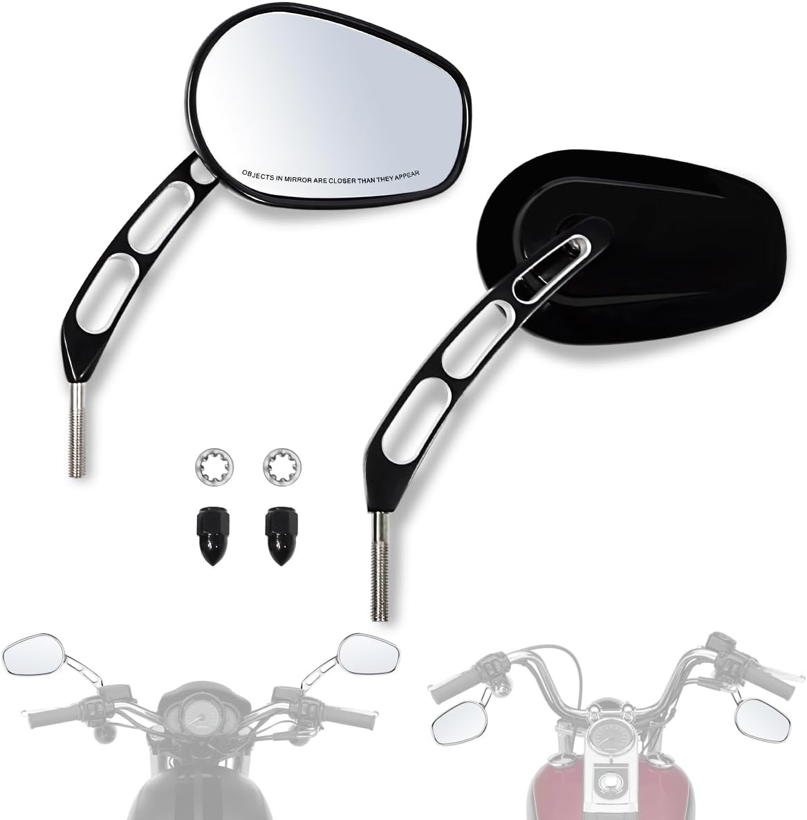 FOVPLUE Handlebar Mount Mirrors,Left & Right Side Rearview mirrors for 1982-2025 Harley Models,for CVO Dyna Electra Glide Road Glide Road King Softail Street Glide Sportster 1200 883,Gloss Black
