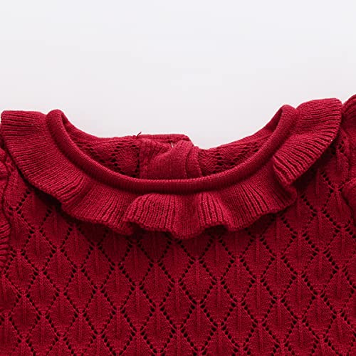 Baby Girl Toddler Long Sleeve Fall Winter Dress 3 Colors Knitted Ruffle Neck Sweater Dresses Woolen Warm Pleated Tutu Casual Clothes Red 12-18 Months #TOP1