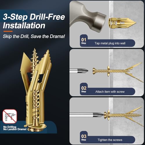 PVZZRKL 160 Pcs Self Drilling Drywall Anchors with Screws, 2Sizes 80 Sheetrock Anchors & 80 Zinc Expansion Screws, for Picture Frames, Shelves, TV, Zinc Plated Steel, No Drill Needed - Thumbnail 2