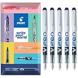 PILOT V PEN - Erasable Disposable Fountain Pen - 0.6mm Nib Tip - Medium Line - In Envelope Gift Packaging - Pack of 5 - Blue Ink