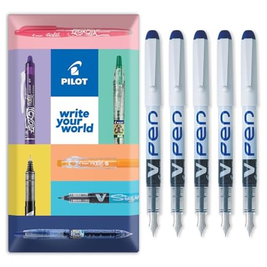 Pilot V PEN – radierbarer Einweg-Füllfederhalter Stifte – 0,6 mm Spitze – mittlere Linie – Brieftasche mit 5 Stück – blaue Tinte