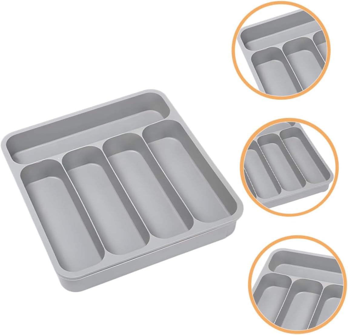 Expandable Silverware Organizer for Drawer, Gray Kitchen Cutlery Tray Dividers, Large Capacity Flatware and Utensil Holder for Household Drawer Storage
