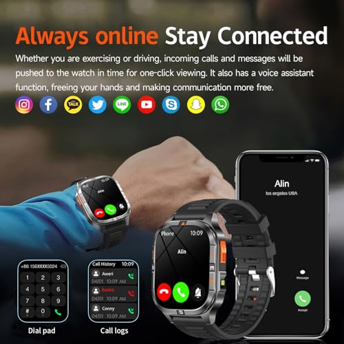 Military GPS Smart Watch for Men with Compass/Altitude/Flashlight,2.01" HD Screen Smart Watch with Voice Assistant/Bluetooth Calling,Smartwatch for Android&iOS, Activity Tracker Multiple Sport Modes - Image 6