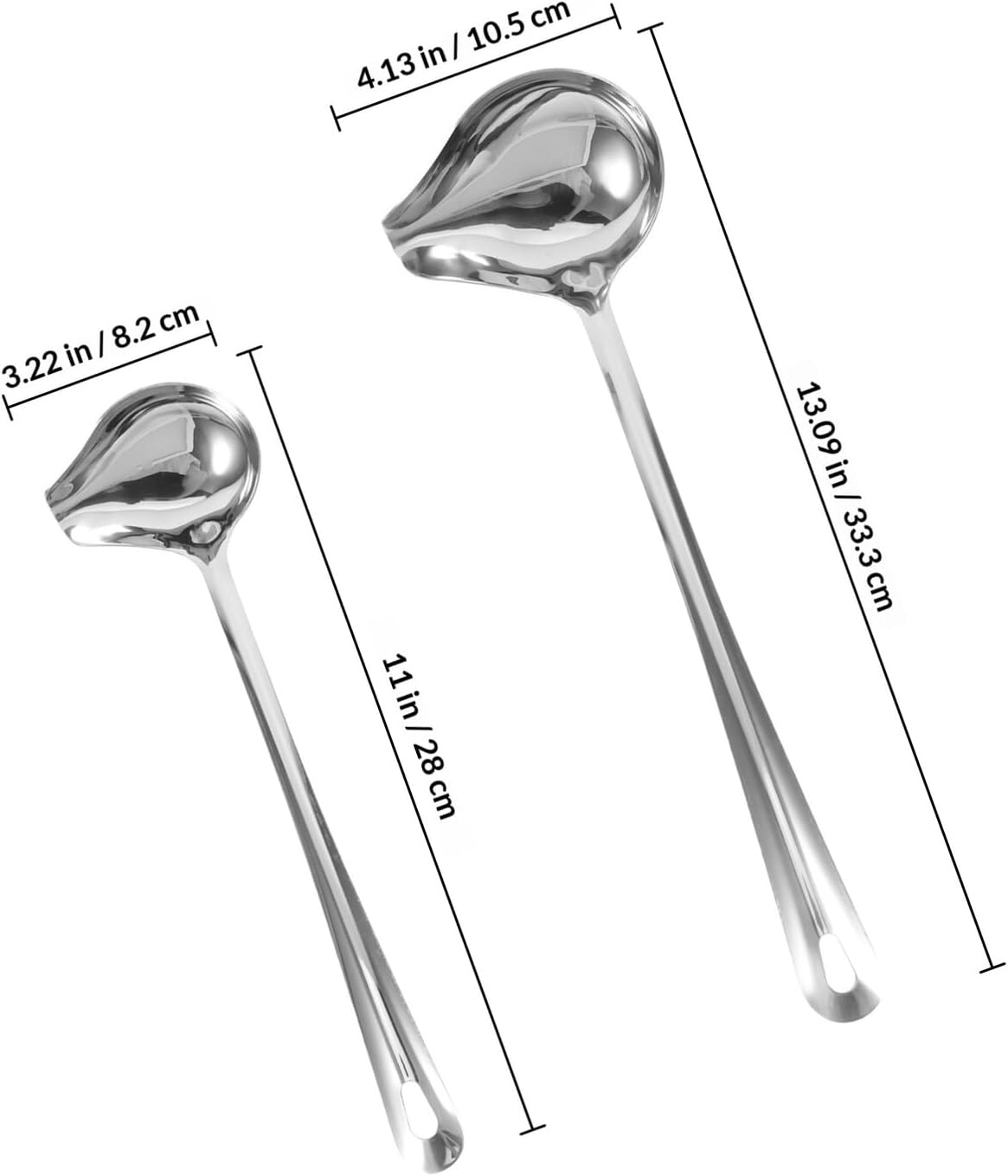 Stainless Steel Saucier Drizzle Spoons Set, Large and Small Sauce Ladles Long Handles for Restaurant Gravy and Oil Serving, 2pcs Kitchen Serveware for Cooking and Table Use