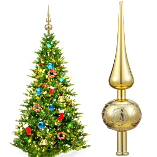 Punta de árbol de Navidad dorada, punta dorada para árbol de Navidad, punta dorada mate, punta de árbol de Navidad, cristal dorado, árbol de Navidad (25 cm de alto/dorado)