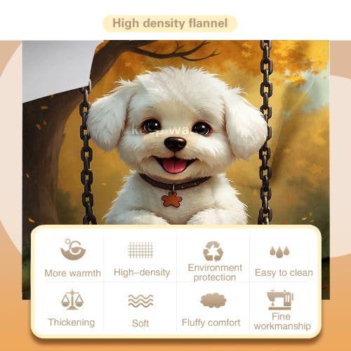 Überwurfdecken, King-Size-Größe, weißer Cartoon-Hund, 3D-gedruckter Stil, flauschige Decke für Geschenke, Mikrofaser-Fleece, Überwurf, Sofadecke für Bett, Couch, Sofa, 218,4 x 238,8 cm