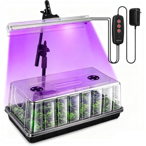 Ryscam 1020 Seed Starter Tray, Seed Starter Kit with Grow Lights, Seedling Trays Kit, 5.9 inch High Humidity Dome, 96 LED Grow Lights for Seedling, Indoor Seedling Starter Kit