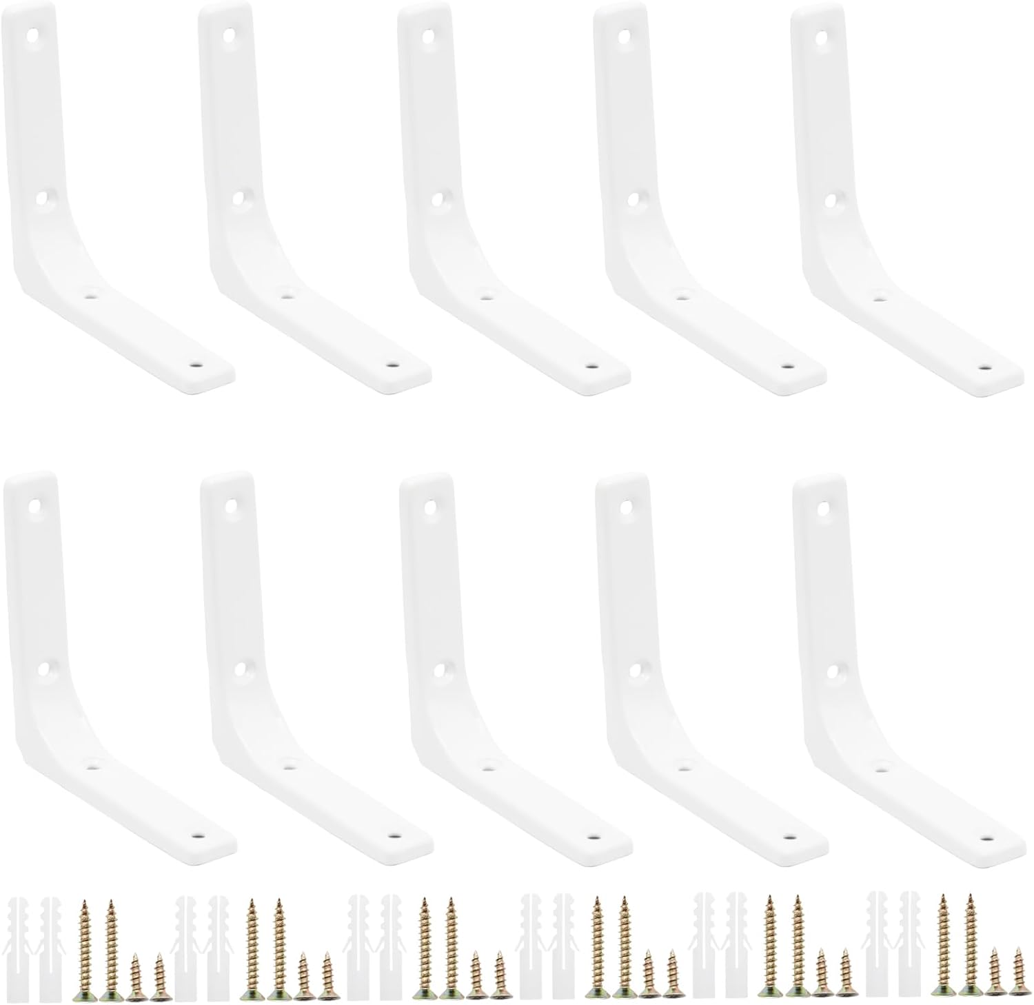 10pcs Heavy Duty L Brackets, 4 Inch White Angle Bracket, Wall Shelf Bracket 90 Degree Corner Brace with Screws for Shelves, Wood, Cabinets(White, 4Inch)
