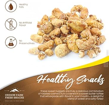 Amazon Com Oregon Farm Fresh Snacks Butter Toffee Cashews 22oz Butter Toffee Coated Cashew Nuts Delicious And Sweet Nut Snacks Crunchy Cashew Nut Snack Packs For School Office Road