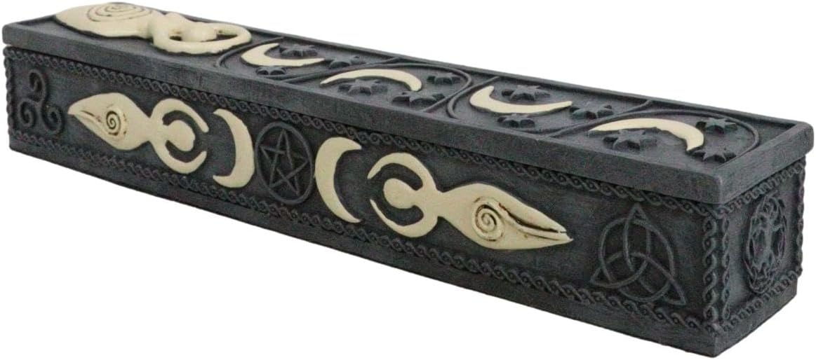 Ebros Gift Wicca Spiral Goddess Shaman Sacred Triple Moon Incense Stick Storage Box Figurine Crescent Moons Yoga Wiccan Decor