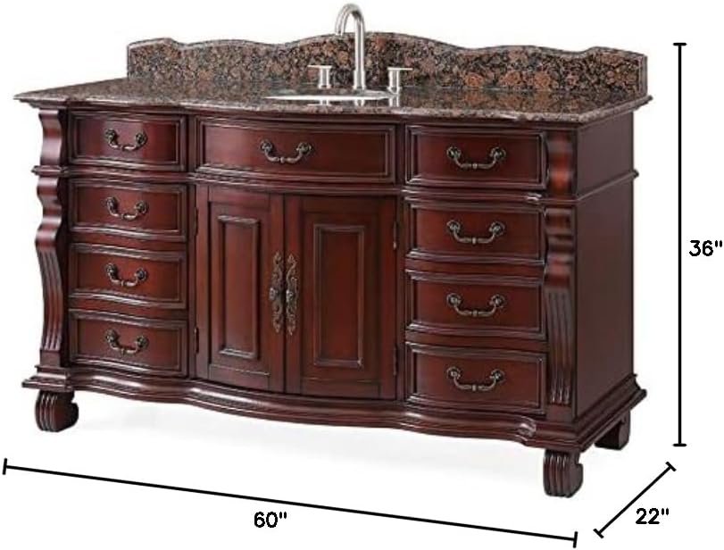 60” Old World Design Hopkinton Bathroom Sink Vanity Cabinet & Mirror Set # GD-4437B-60MIR