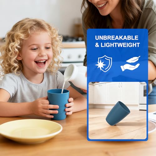 Image of Plastic Drinking Cups Set of 6, 16 OZ Wheat Straw Cups, Dark Blue | Reusable and Lightweight Plastic Tumblers for Daily Use & Outdoor