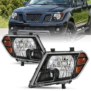 Halogen Model Headlight Assembly Pair Replacement for 2009-2021 Nissan Frontier 4-Door Black Housing Headlamp Driver and Passenger Side