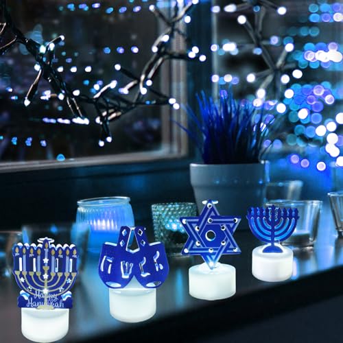 Image of 12Pack Hanukkah Flameless Candle Light, 48+Hour Flameless Flickering Electric LED Colored Tealights Candles for Chanukah Flameless Candles, Wedding Table Decor, Aniversary, Theme Party, Proposal