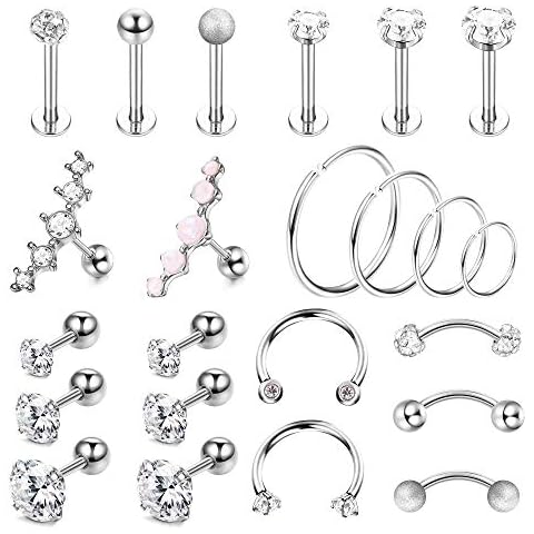 Drperfect 16G Cartilage Earring Hoop Stud for Women Forward Helix Rook Daith Conch Tragus Ear Piercing Jewelry, Metal, cubic-zirconia Cover