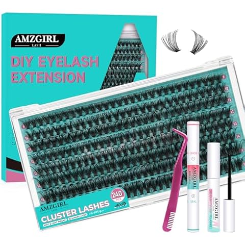 Lash Clusters Kit 240Pcs,Diy Eyelash Extension Kit 40D D Curl,Individual Lashes Cluster with Lash Bond & Seal Lash Tweezer and Lash Glue Remover,Eyelashes Extensions Kit For Beginners (D-MIX 9-16mm) Cover
