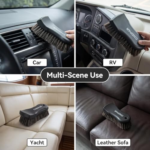 Car Detailing Brush Set, Natural Horsehair for Vent & Keyboard Cleaning
