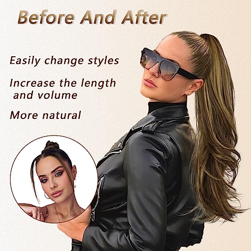 Isaic Ponytail Hair Extension 22" Claw Clip In Ponytail Hair Extensions Synthetic Pony Tail Hair Extensions Long Pony Tail Hair Pieces For Women(Balayage Dark Brown To Chestnut) #TOP1