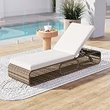 Multigot Rattan Sun Lounger, 7-Level Adjustable Garden Leisure Sunbathing Recliner with Cushion and Under-seat Storage, Patio Chaise Lounge Outdoor Wicker Reclining Chair for Patio Poolside Backyard