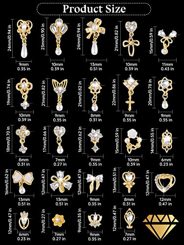 48 Pcs 3D Luxury Nail Charms Torokom Dangle Nail Art Rhinestones Gold Silver Heart Pearl Crystal Gems Nail Jewelry For Acrylic Nails Girl Women Diy Nail Design Craft Jewelry Making #TOP2