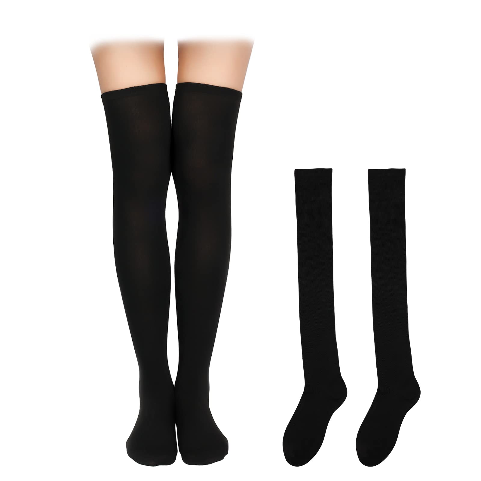 KINBOM 1 Par Calcetines Hasta el Muslo, Algodón Suaves Calcetines Hasta la Rodilla Medias Largas Calcetines Largos Miércoles Adams Disfraz Niña para Mujeres Niñas Uso Diario (Negro)