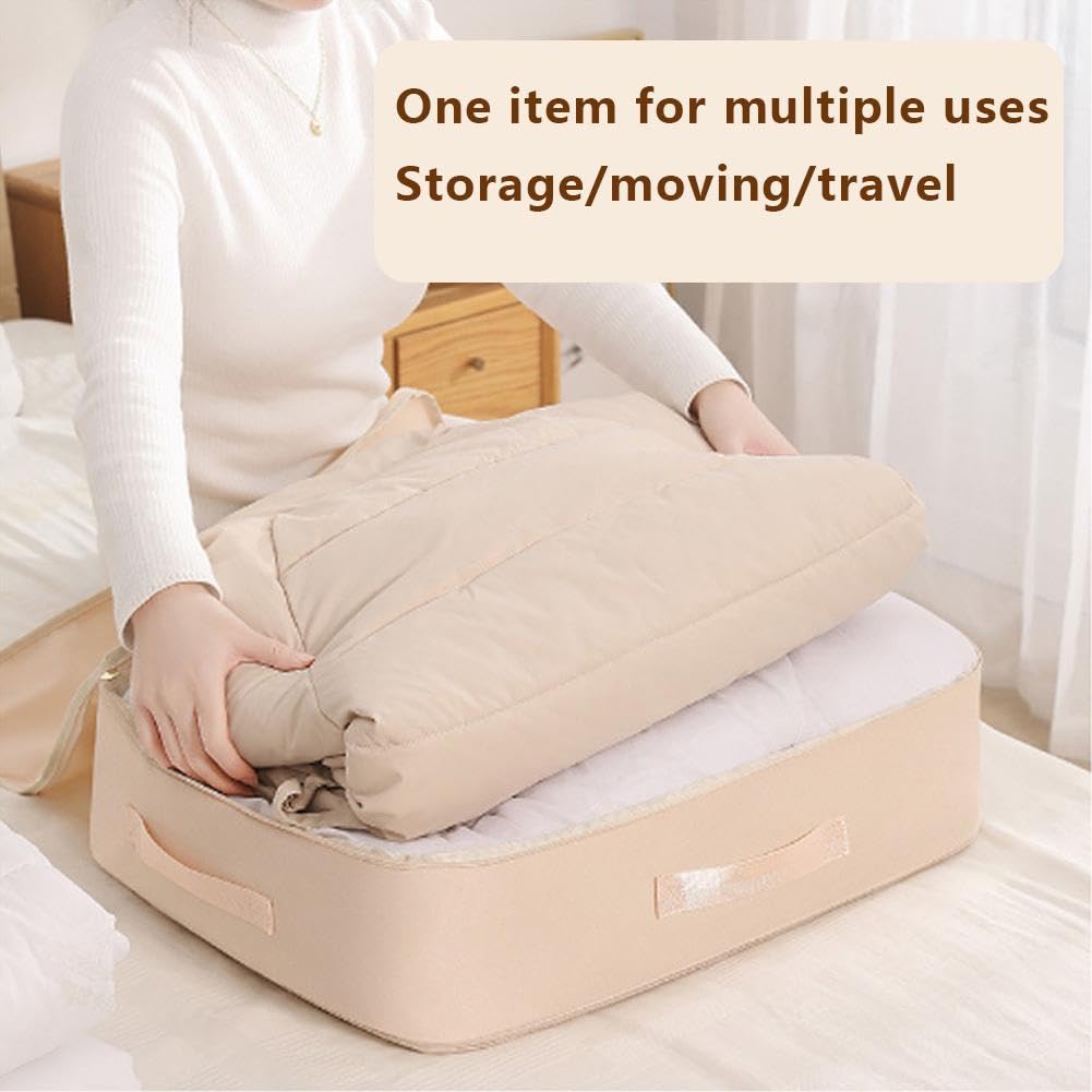 Organisateur Auto-compressant Ultra Compact, Rangement Pour Couettes, 52 X 42 X 60 Cm, Sac De Rangement Pour Couettes, Vêtements, Couvertures (abricot, L