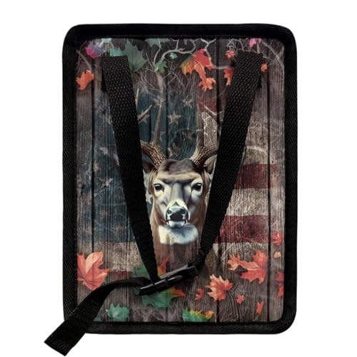 Image of Talayituse Deer Wood American Flag Print Car Trash Can, Portable Auto Garbage Bin Multifunctional Vehicle Interior Accessories with Adjustable Straps Universal Fit Truck SUV Sedan