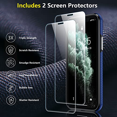 Spidercase Shockproof For Iphone 11 Pro Case [10 Ft Military Grade Drop Protection] [Dual Layer] [Non-Slip] [2 Pcs Tempered Glass Screen Protector] Heavy Duty Full-Body Protective Phone Case Dark Blue #TOP3