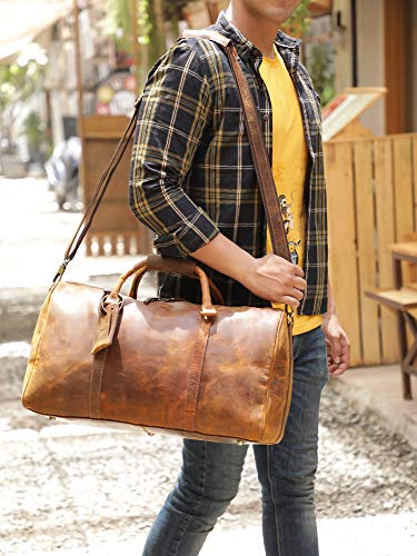 Handmade Leather Duffel Bags For Men - Airplane Underseat Carry On Travel Luggage By Rustic Town (Yellowish Brown)