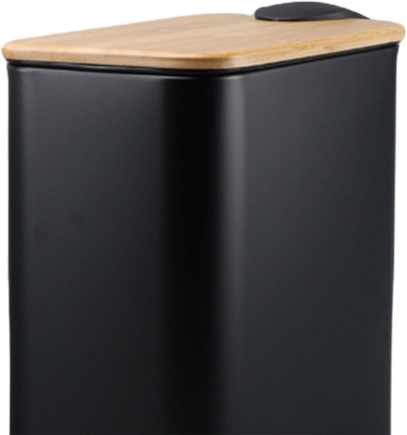 Fenteer Step Trash Can with Bamboo Lid Kitchen Wastebasket Rubbish Container Modern Foot Pedal Garbage Bin for Sunroom Entryway Home, Black