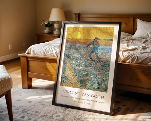Image of Waltractive Vincent Van Gogh Paintings Framed Poster with Beautiful Quotes - Available in 33x22 and 48x33 CM - Classic Art Poster with sleek Black Frame - Elegant Home and Office Decor (The Sower, 9x13 Inch, Framed)