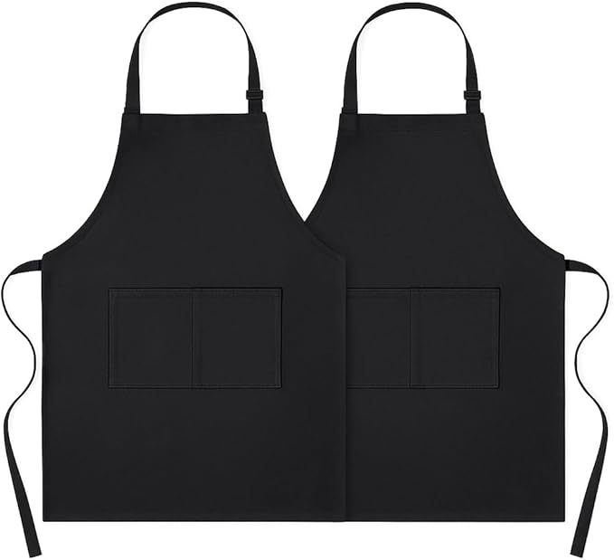 4sold Kochschürze Schwarz – 100% Baumwolle 240 g/m², Dick & Robust, Natürlich Feuerresistent – Verstellbare Küchenschürze mit 2 Taschen für Herren & Damen, Kochen, BBQ, Gastronomie