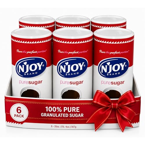 Image of N'Joy Pure Sugar, Pack of 6 Canisters with EZ-Open Pour Spout (20 oz each) | Smooth Granulated Sugar for Coffee Bars, Cafes, Restaurants and Canister for Office, Shelf Stable and No Refrigeration Needed