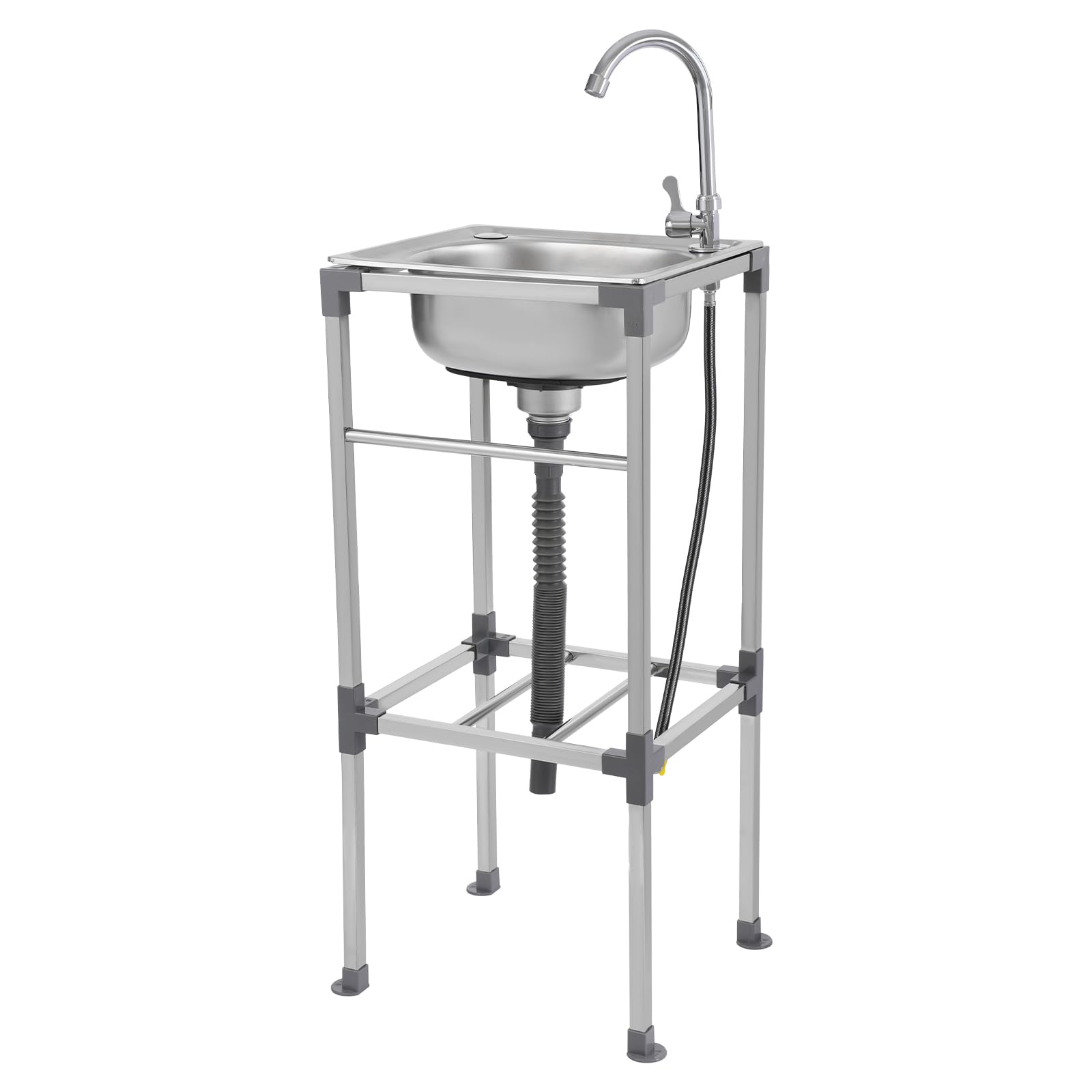 Lavabo indipendente in acciaio inox 60kg di portata 42x37x83cm | Lavabo commerciale silenzioso con rubinetto a 360° e scarico | Lavabo mobile per cucina, ristorante, garage, campeggio | Antiruggine