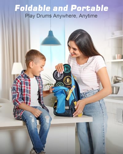 Miniatura 7 de Bateria Electronica Niños, Anpro Bateria Electrónica Musical Con 9 Almohadillas De Batería Altavoces Estéreo Duales, Baquetas Y Pedales De Batería, Soporta Auriculares Bt Midi Práctica
