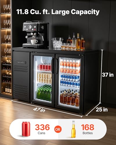 Image of VEVOR Back Bar Cooler, 11.8 Cu. Ft Counter Height Beverage Refrigerator, Commercial Display Fridge w / 2 Glass Doors, LED Lighting, Shelves, Fan Cooling Beer Wine Cooler for Pub, Merchandiser, Office