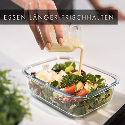 Foto von GLASWERK Meal Prep Boxen (3x 1040 ml) mit einer Kammer, Glasbehälter mit Deckel, Frischhaltedosen mit Deckel, Gefrierdosen Set, Glas Vorratsdosen, Auflaufform Glas mit Deckel