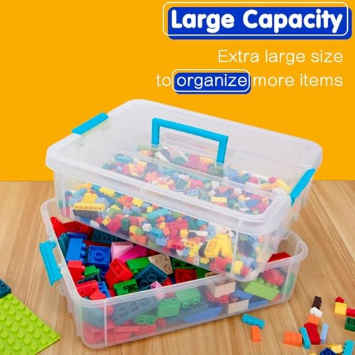 Image of Golden bird plastic boxes for Storage transparent, Space Saving Organiser with Lid Portable & Stackable for Jewelry, Beads, Crochet, Sewing, Scrapbooking DIY Craft (2 tier, Red)