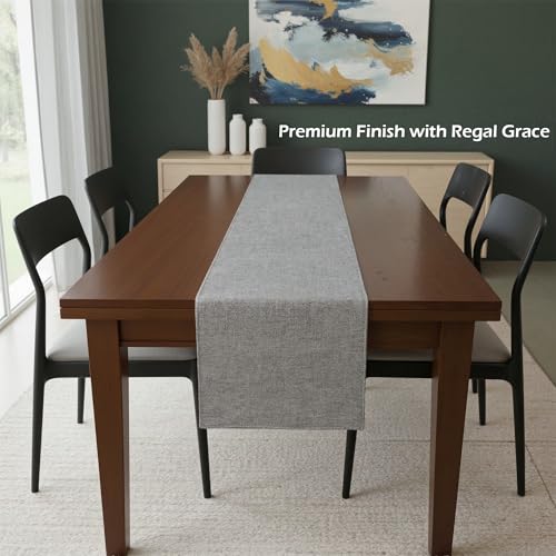 Image of Kuber Industries 72x12 inch Jute Table Runner for Party, Wedding and Family Dinners | Washable & Reusable Centre and Dining Table Runner | Grey