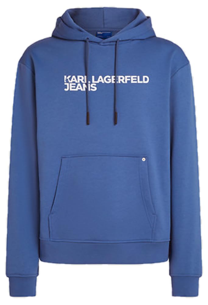 KARL LAGERFELD JEANS, Men's Essentail Logo Hoddie, Regular Fit, Washed Federal Blue, L, blue, L