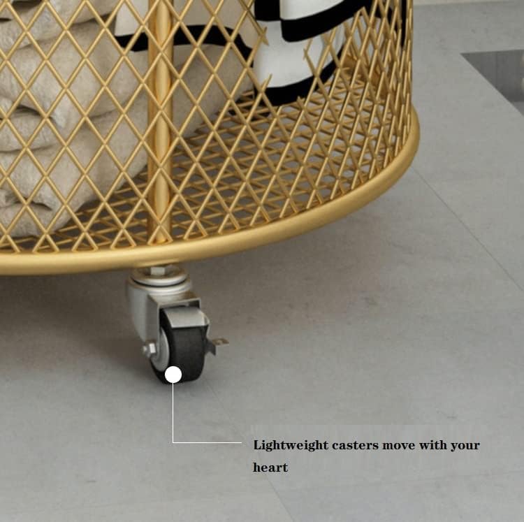 Miniatura 4 de Cesta de lavandería con ruedas, cesta de metal para organizador de habitaciones, contenedores de almacenamiento de ropa sucia de malla redonda para