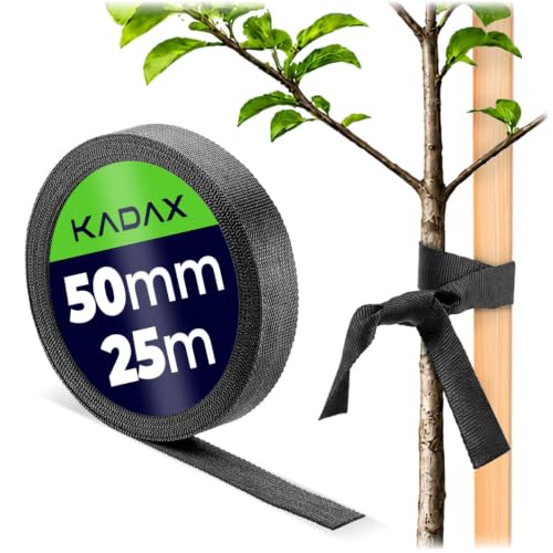 KADAX Baumbindeband 50mm x 25m Bindeband zur sicheren Befestigung von Bäumen & Sträuchern Baumbinder aus Polypropylen Baumbefestigung Pflanzenbinder (Schwarz)