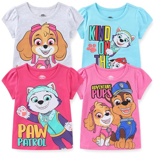 Paw Patrol Nickelodeon Skye and Everest Girls Short Sleeve Shirt 4 Pack for Toddler and Little Kids