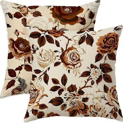 Housse coussin 70x70 marron taie oreiller lin imperméable lot de 2 salon
