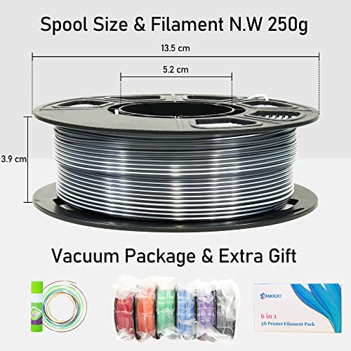 Image of MIKA3D Dual Color 1.75mm 3D Printer Filament Bundle, Silk PLA 6 Spools Pack - White Red, Orange, Green, Blue, Purple, Black - 3D Printing PLA 250g X 6 Spools