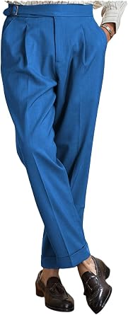 Mens Straight Western Gurkha Pants Retro Tapered Leg Classic Flat Front Chino Pants