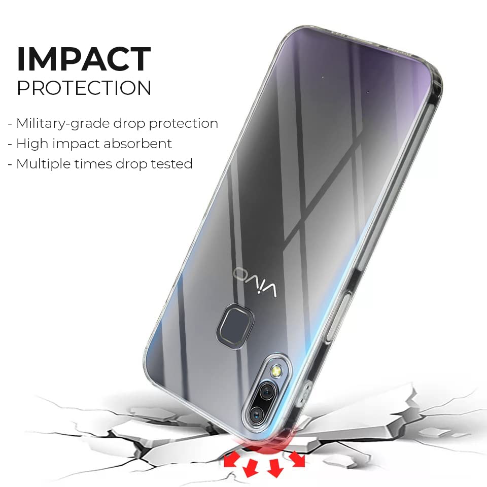 Image of Jkobi Back Cover Case for Vivo Y95 | Vivo Y93 | Vivo Y91 (Silicone Crystal Clear | Pure Camera Protection | Soft and Flexible for Charger and Headphone sockets | Shockproof Bumpers | Transparent)
